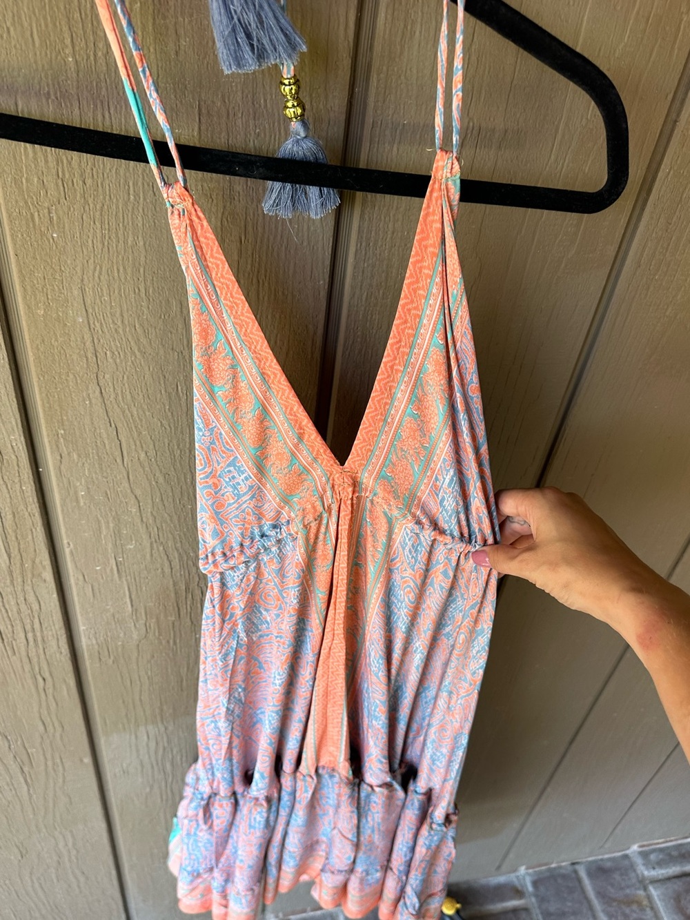 Women’s Silk Coral & Light Blue Paisley V-Neck Romper